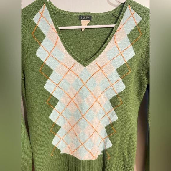 J. Crew Argyle green lambs wool Sweater - Picture 1 of 4
